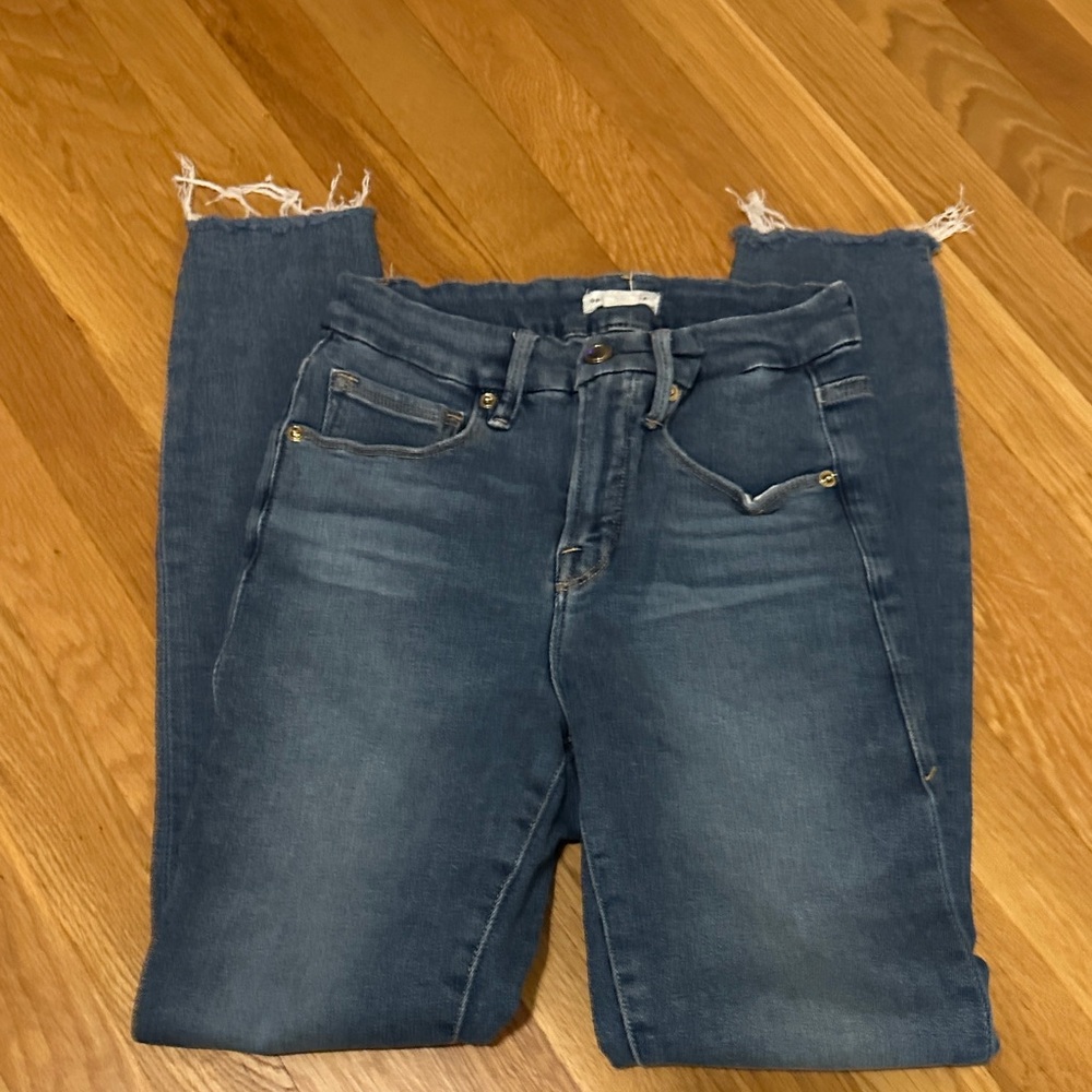 Good American Distressed Hem Blue Jeans